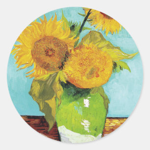 Drei Sonnenblumen Vincent van Gogh Runder Aufkleber