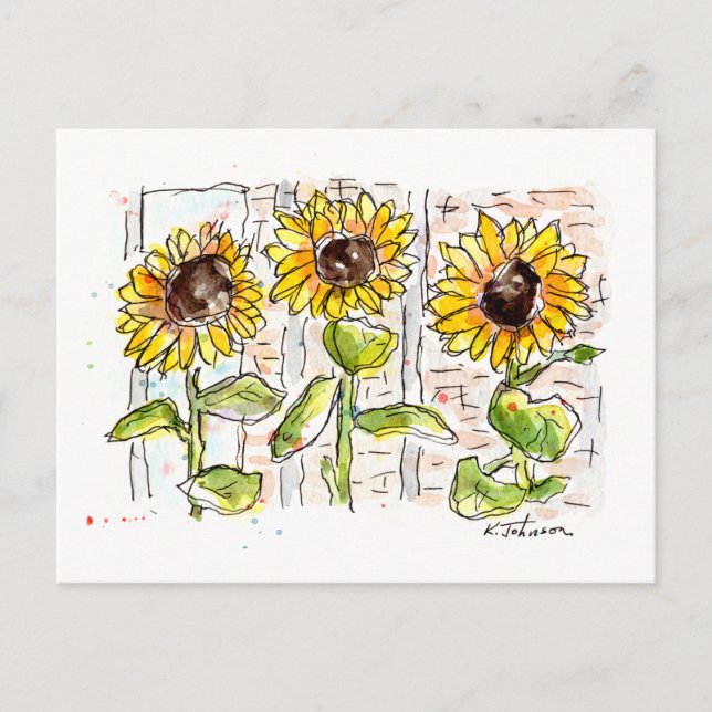 Drei Sonnenblumen Wasserfarben-Postkarte Postkarte (Vorderseite)