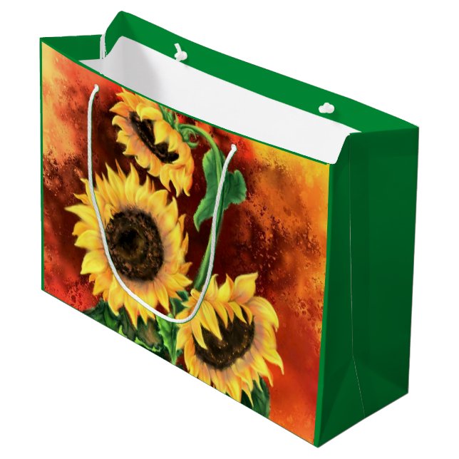 Drei Sonnenblumengeschenke Große Geschenktüte (Vorderseite Schrägansicht)