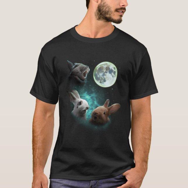 Drei sonnige Kaninchen heulen auf dem Mond 3 Wolf  T-Shirt (Vorderseite)