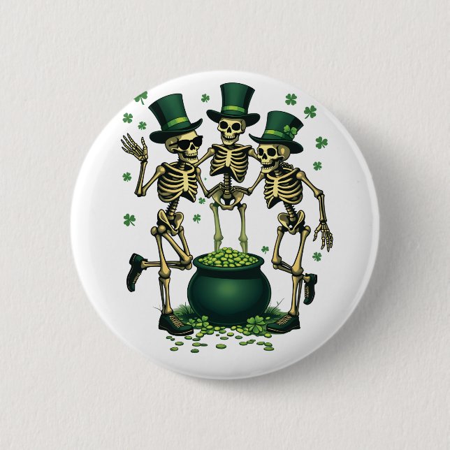 Drei Spooky Halloween Irish Skeleton Dancing Button (Vorderseite)