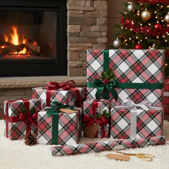 Drei Stewart-Karierte Wrapping Paper Sheets Geschenkpapier Set (Stewart Plaid Wrapping Paper Sheets - Sheet #1)