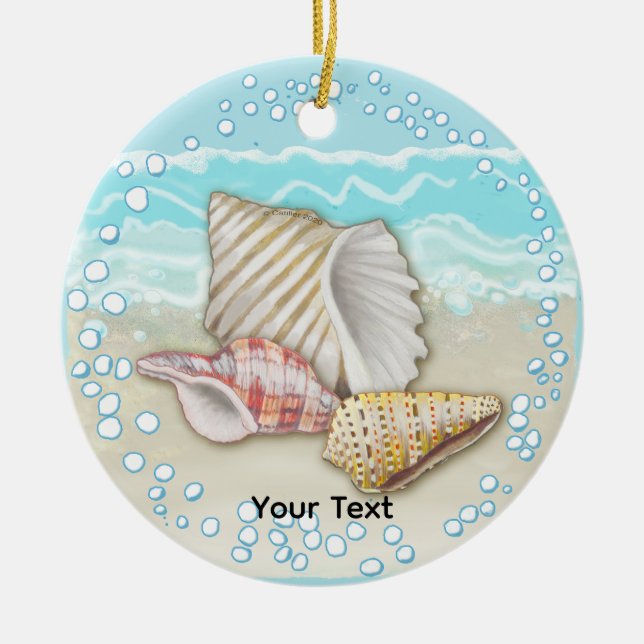 Drei Strandmuscheln Keramik Ornament (Vorne)
