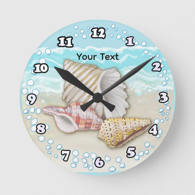 Drei Strandmuscheln Runde Wanduhr (Vorderseite)