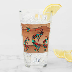 Drei südwestliche Kokopelli und Sonne Glas