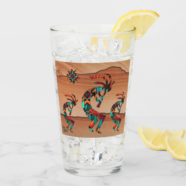 Drei südwestliche Kokopelli und Sonne Glas (Rückseite Ice)