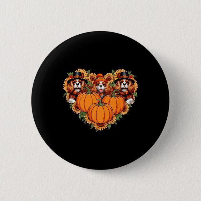 Drei süße Cavalier King Charles Spaniels Thanksgiv Button (Vorderseite)