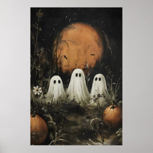 Drei süße Geister im Wald – Kürbis Mondlicht Poster