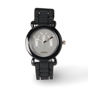Drei süße Kaninchen auf silberner personalisierter Armbanduhr