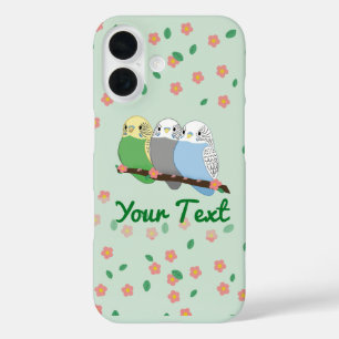 Drei süße Wellensittiche Florale Kirschblüte iPhone 16 Hülle