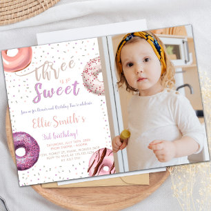 Drei Sweet Donut Geburtstagseinladungen mit Foto Einladung