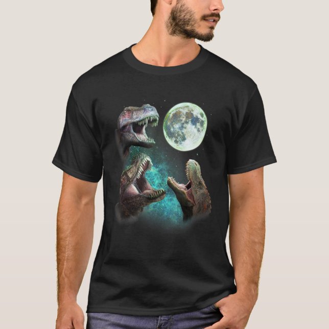 Drei T Rex Dinosaurier Howl bei Moon 3 Wölfe Parod T-Shirt (Vorderseite)
