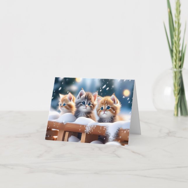 Drei Tabby-Katzen spielen Snow Blank Weihnachten Karte (Vorderseite)