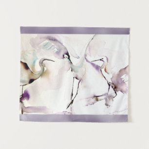 "Drei tanzende Kran-" Aquarell Wandteppich