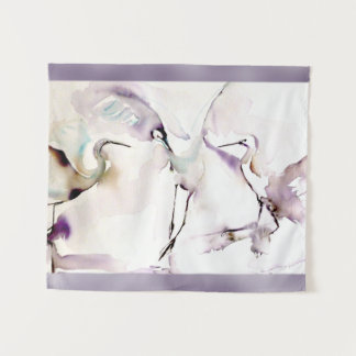 "Drei tanzende Kran-" Aquarell Wandteppich