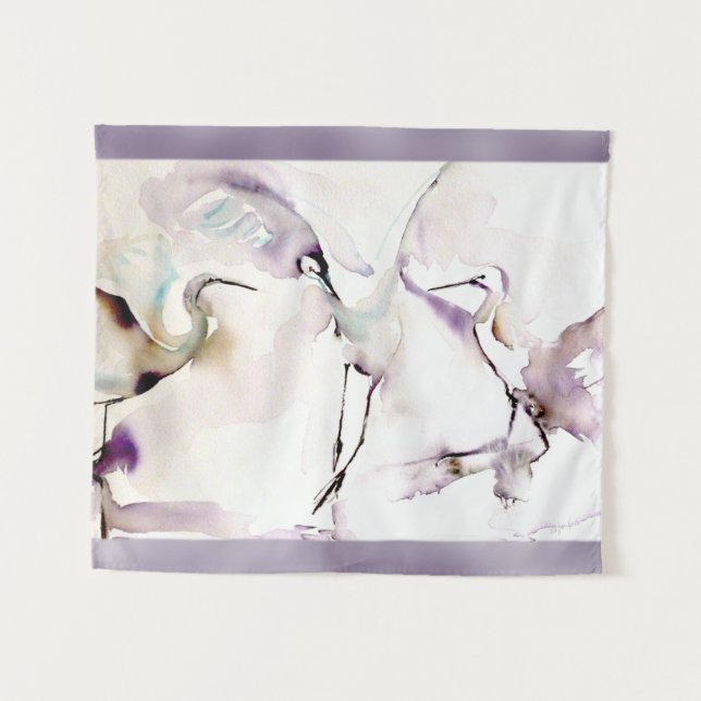 "Drei tanzende Kran-" Aquarell Wandteppich (Vorderseite (Horizontal))