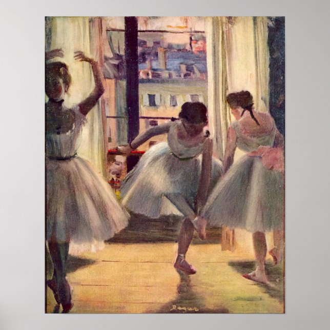 Drei Tänzer in einem Übungsraum von Edgar Degas Poster (Vorne)