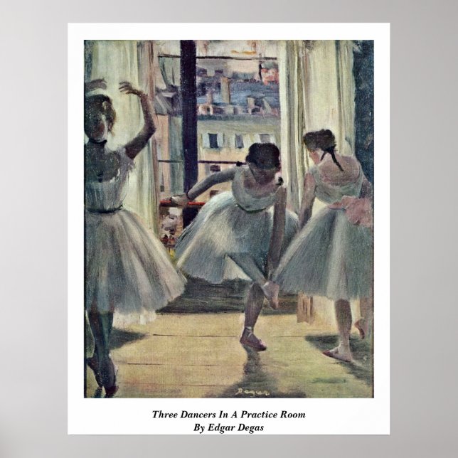 Drei Tänzer in einem Übungsraum von Edgar Degas Poster (Vorne)