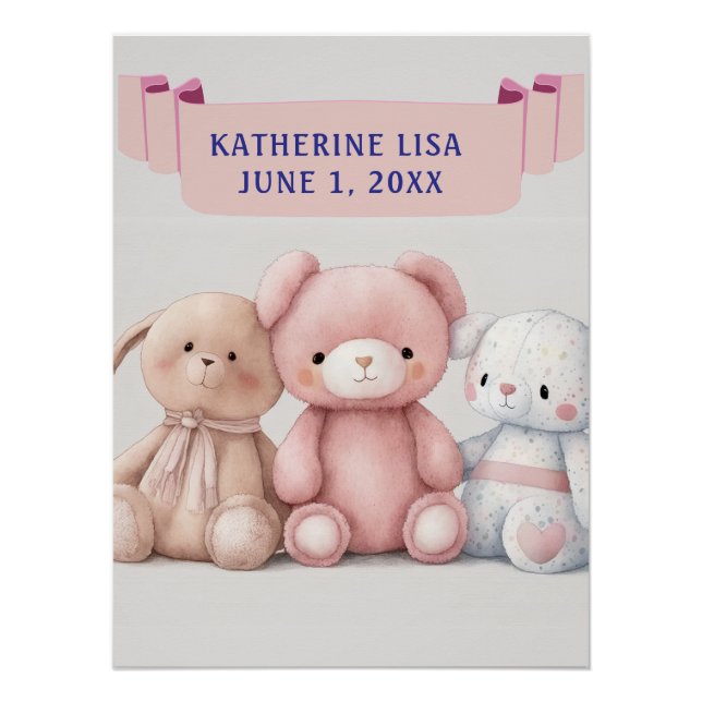 DREI TEDDIEN MIT NAMEN VON KINDERN POSTER (Vorderseite)