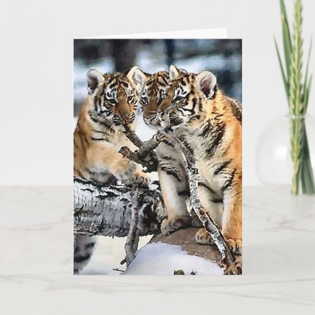 Drei Tigerclubs im Schnee Kunst Geschenke Karte (Vorderseite)