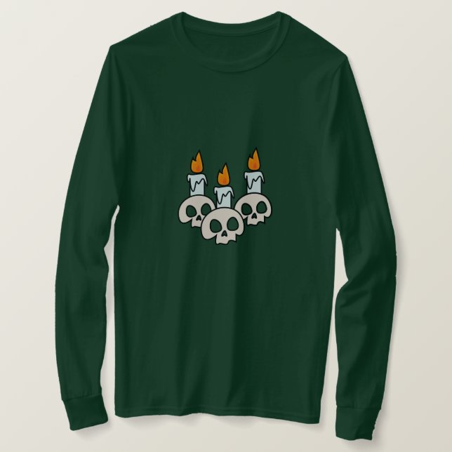 Drei Totenköpfe mit brennenden Kerzen T-Shirt (Design vorne)