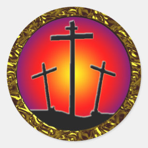 DREI ÜBERSCHREITUNGEN RUNDER AUFKLEBER