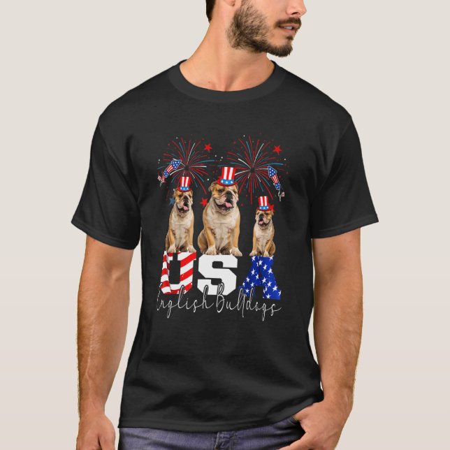 Drei US-Bull-Terrier mit einer amerikanischen Flag T-Shirt (Vorderseite)
