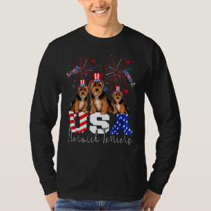 Drei US Norwich Terriers American Flag Hat Firew T-Shirt