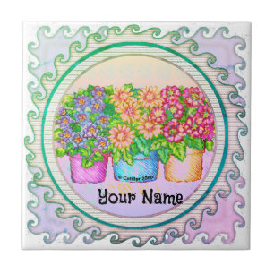Drei Vasen Blumen Fliese