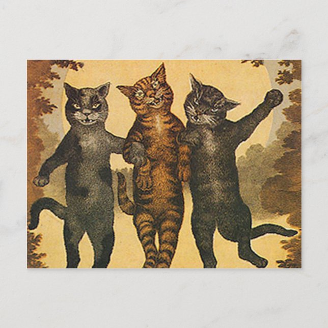 Drei verrückte gemeine Katzen Vintage Illustration Postkarte (Vorderseite)