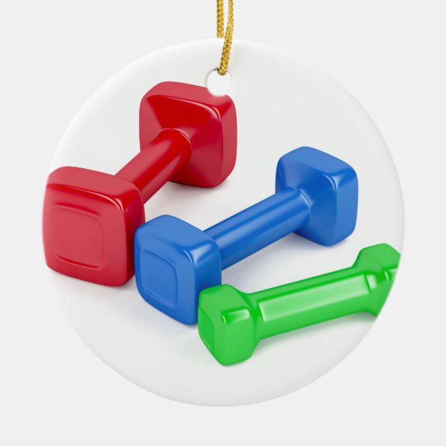 Drei verschiedene Dumbbells Keramik Ornament (Vorne)