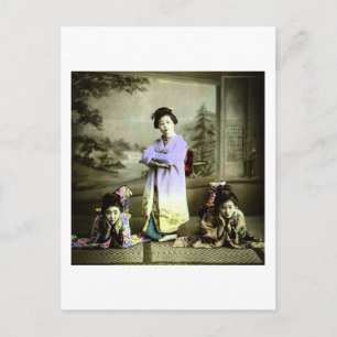 Drei Vintage-Geishas im alten Japan handkoloriert Postkarte