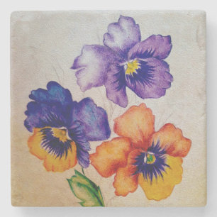 Drei Vintage Pansy-Blume farbige Stifte Steinuntersetzer