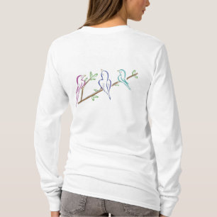 drei Vögel auf Niederlassungs- und Pfaufeder T-Shirt