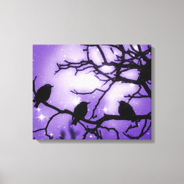 Drei Vögel, funkelnd Amethyst Sky Leinwanddruck (Vorderseite)