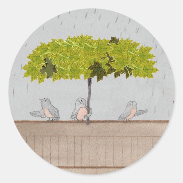 Drei Vögel im Regen Runder Aufkleber (Vorderseite)