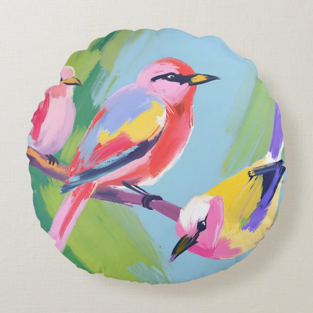 Drei Vögel Rundes Kissen (Vorderseite)