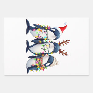 Drei Wale mit Weihnachtsfeiertag-Weihnachtsmannmüt Geschenkpapier Set