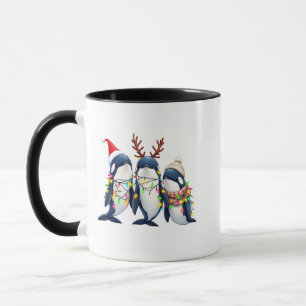 Drei Wale mit Weihnachtsfeiertag-Weihnachtsmannmüt Tasse