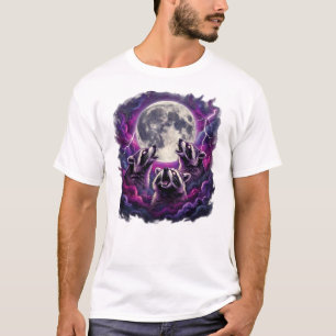 Drei Waschbären heulen unter einem stürmischen Mon T-Shirt