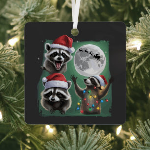 Drei Waschbären mit dem Mondgalaxie-Weihnachten Ornament Aus Metall