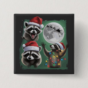 Drei Waschbären mit der Mondgalaxie Weihnachten Button