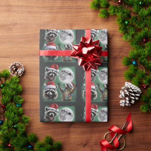 Drei Waschbären mit der Mondgalaxie Weihnachten  Geschenkpapier