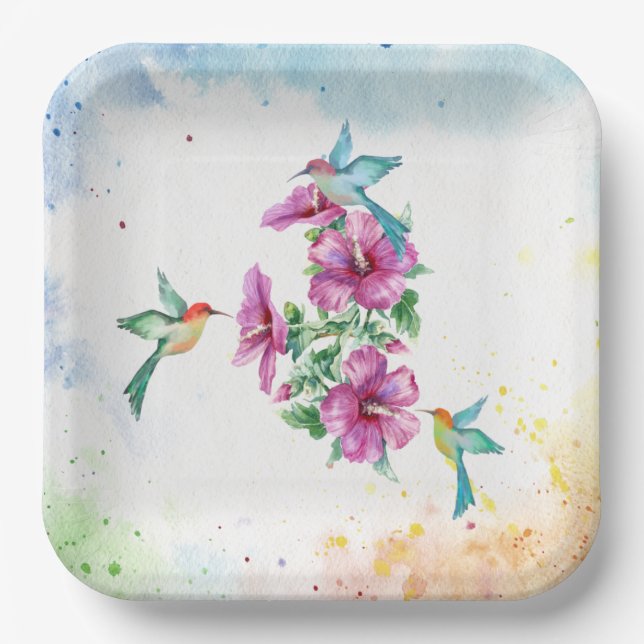 Drei Wasserfarben-Papierplatte für Hummingvögel Pappteller (Vorderseite)