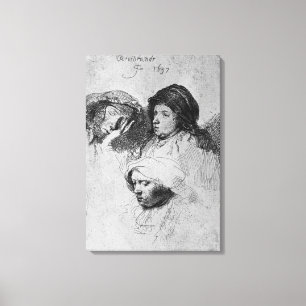 Drei weibliche Köpfe mit einem schlafend, 1637 Leinwanddruck