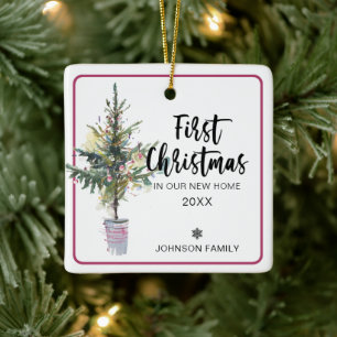 Drei Weihnachten in unserem neuen Zuhause-Foto Keramikornament