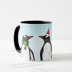 Drei Weihnachts-Gentoo-Pinguine mit einem benutzer Tasse