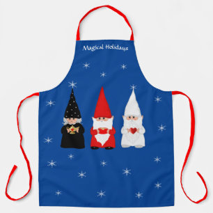 Drei Weihnachts-Gnome auf königsblauem Apricot Schürze