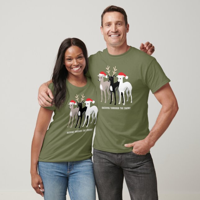Drei Weihnachts-Greyhounds Benutzerdefinierter Tex T-Shirt (Unisex)