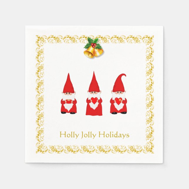 Drei Weihnachtsgnomaden auf White Napkins Serviette (Vorderseite)